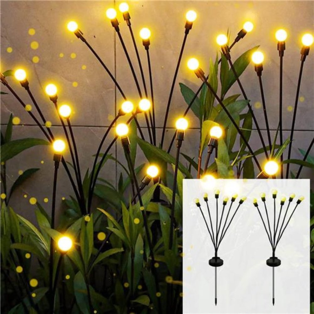 2 Pack Solar Garden Lights, Solar Powered Firefly Lights Outdoor Waterproof